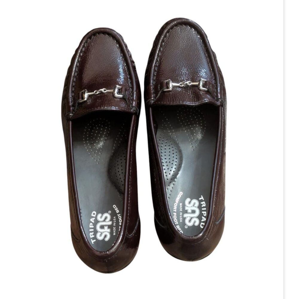 SAS Metro Bordeaux Burgundy Patent Leather Horsebit Loafers, Size 7.5 N